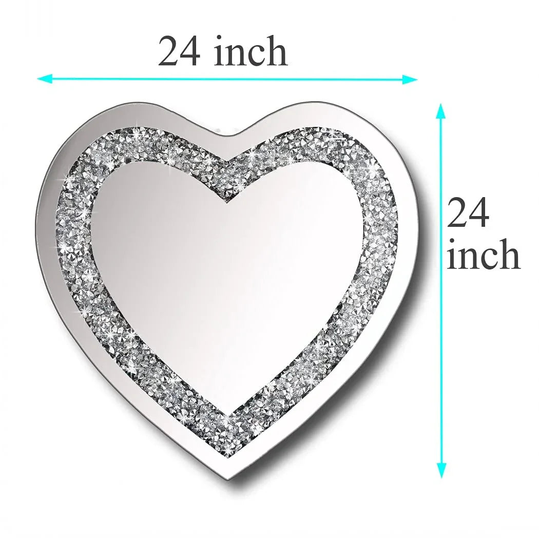 DMDFIRST Heart Shaped Silver Glass Mirror 2 Pack 12x12inch Crystal Crush Diamond Decor Chain Mirror for Wall Decoration - Jlhbookstore.store