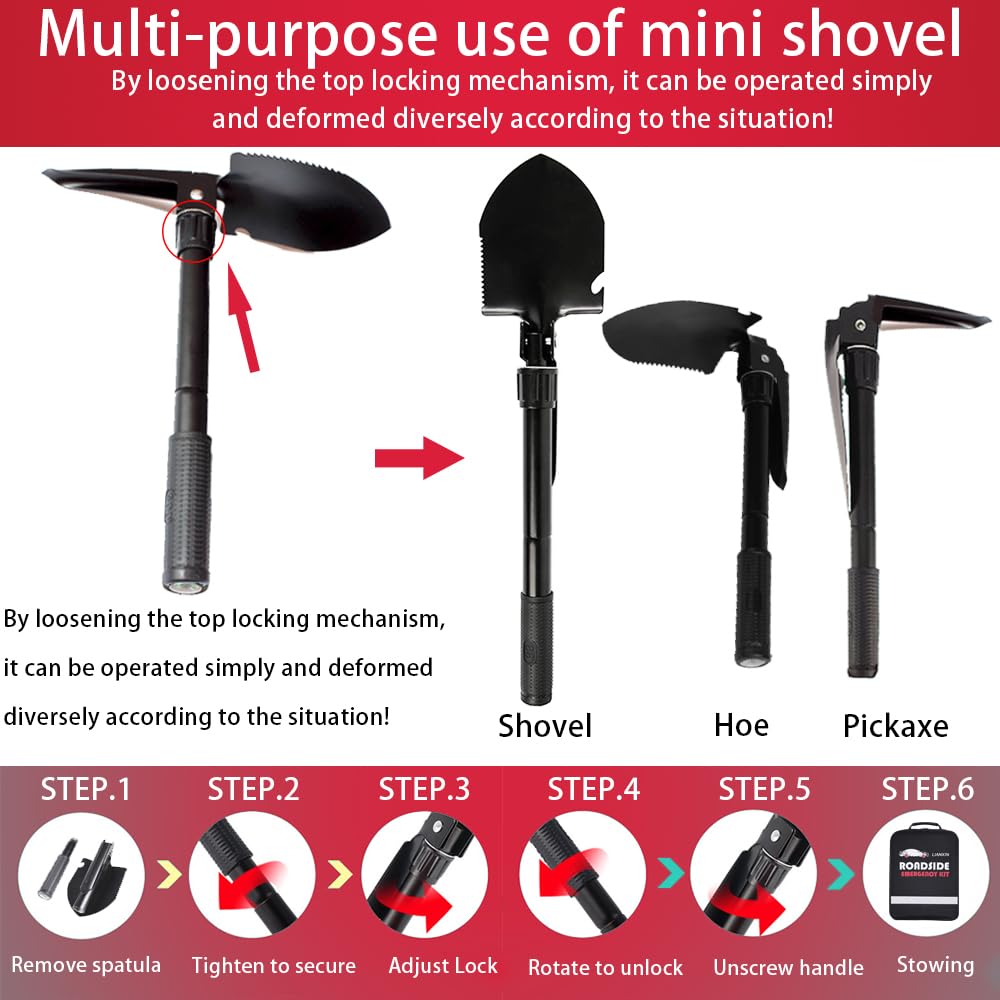 Roadside Assistance Emergency Kit - Car Emergency Kit with Jumper Cables (Upgraded) Emergency Roadside Kit for Car 142 Pieces Car Safety Kits,Tow Strap,Tool Kit,Reflective Warning Triangle