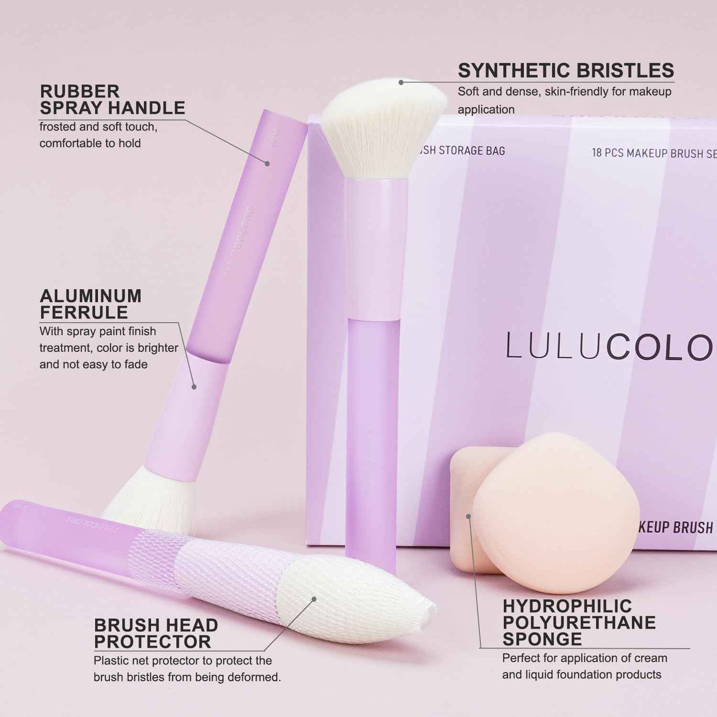 18-Pcs Makeup Brush Set for Beginners - Travel-Friendly with Soft Arthritis-Friendly Handles & Non-Shedding Bristles | Includes Storage Bag, Eyeshadow Brushes & Sponges (Multi-Color)