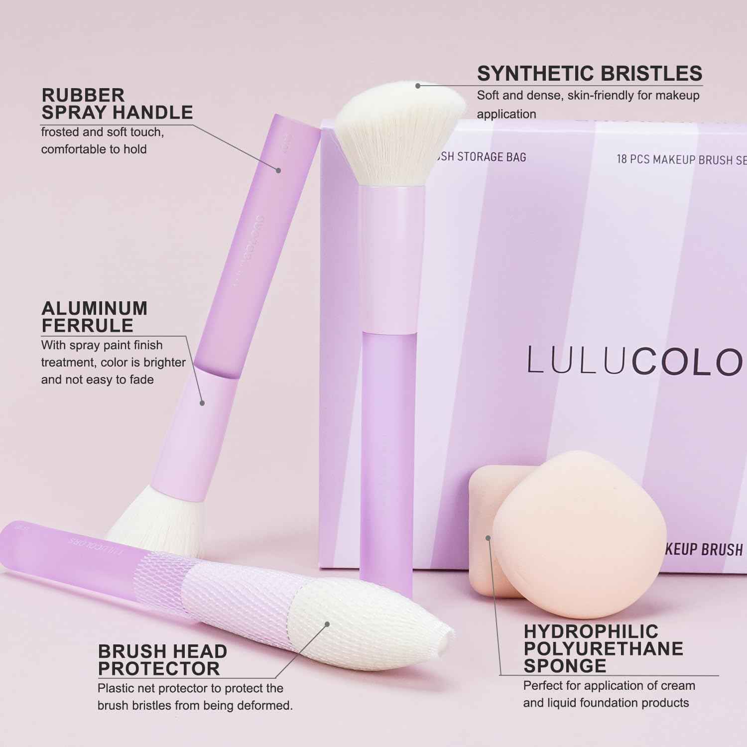 18-Pcs Makeup Brush Set for Beginners - Travel-Friendly with Soft Arthritis-Friendly Handles & Non-Shedding Bristles | Includes Storage Bag, Eyeshadow Brushes & Sponges (Multi-Color)