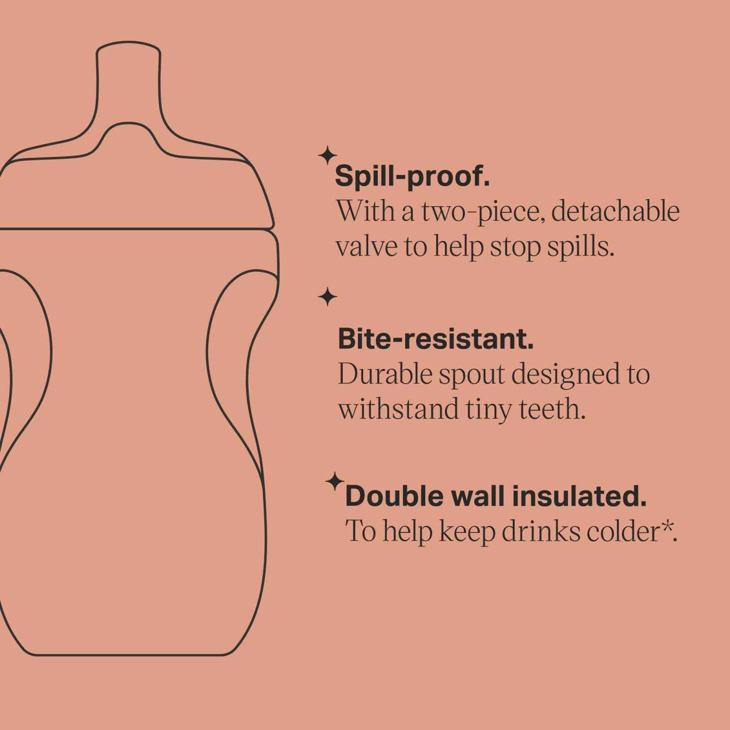 Tommee Tippee Insulated 9oz Sporty Spout Toddler Water Bottle, No Spill, Sippy Cups for Toddlers 1-3, Two-Piece Valve Helps Stop Spills, Lilac & Plum, BPA Free, Pack of 2