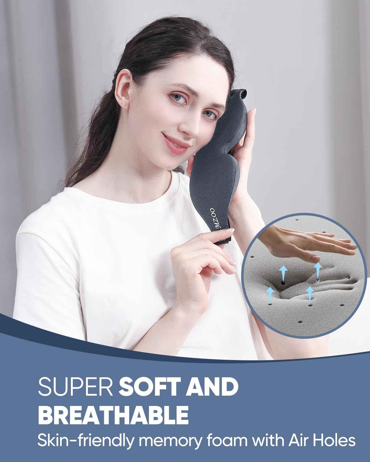 MZOO Luxury Sleep Eye Mask for Side Sleeper Men Women, Zero Eye Pressure 3D Sleeping Mask, Light Blocking Patented Design Night Blindfold, Soft Eye Shade Cover for Travel, Black