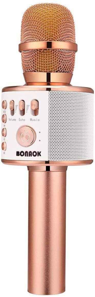 BONAOK Wireless Bluetooth Karaoke Microphone, Portable Toy Microphone for Singing, Gifts to Girls Boys Kids Adults All Age Q37（Bright Purple）