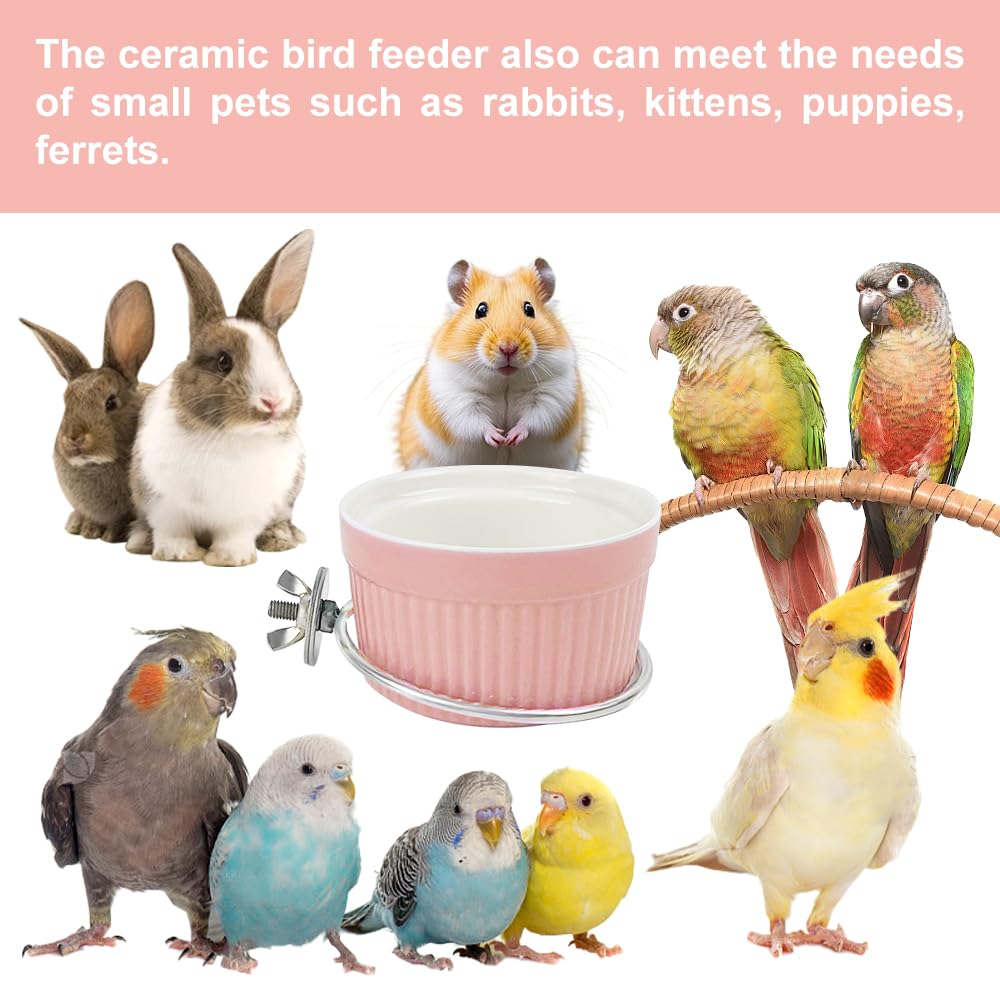 Bird Feeding Cups Parrot Food Cage Bowl Clamp Holder Coop Cup, Ceramic Bird Cage Water Bowl, Pet Feeder Cage for Parakeet African Greys Conure Cockatiels Lovebird Budgie-Blue