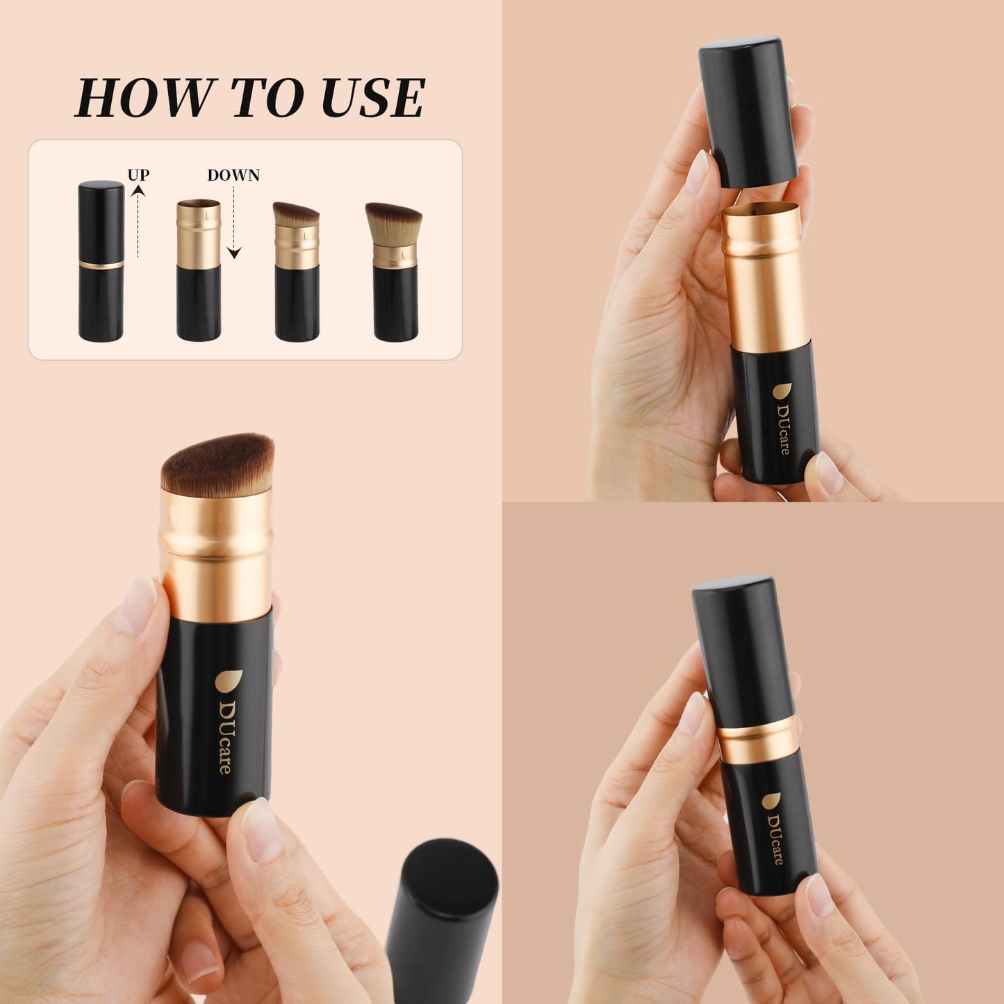 DUcare Kabuki Foundation Brush for Liquid Makeup Flat Top Professional Stick Buffing Blending Mineral Powder Large Face Makeup Brush, Black