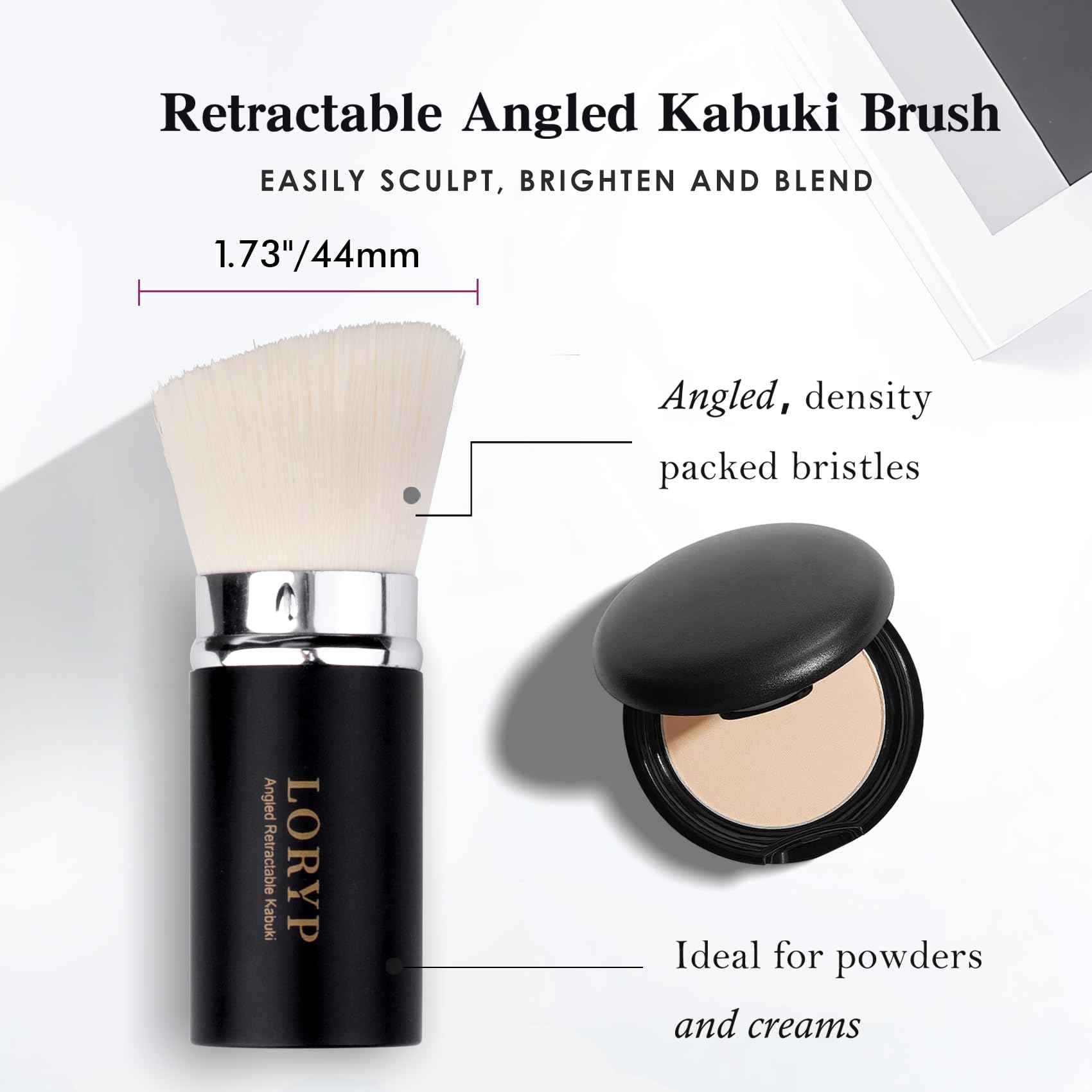 LORYP Retractable Makeup Brush Black Kabuki Foundation Brush for liquid Cream and Powder Makeup 2 Pack Travel Makeup Brush Set