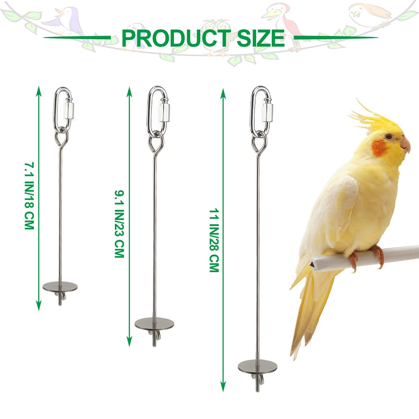 3 Pcs Bird Cage Food Holder Stainless Steel Parrot Fruit & Vegetable Skewer Hanging Foraging Toy for Parakeets, Budgies, Macaws