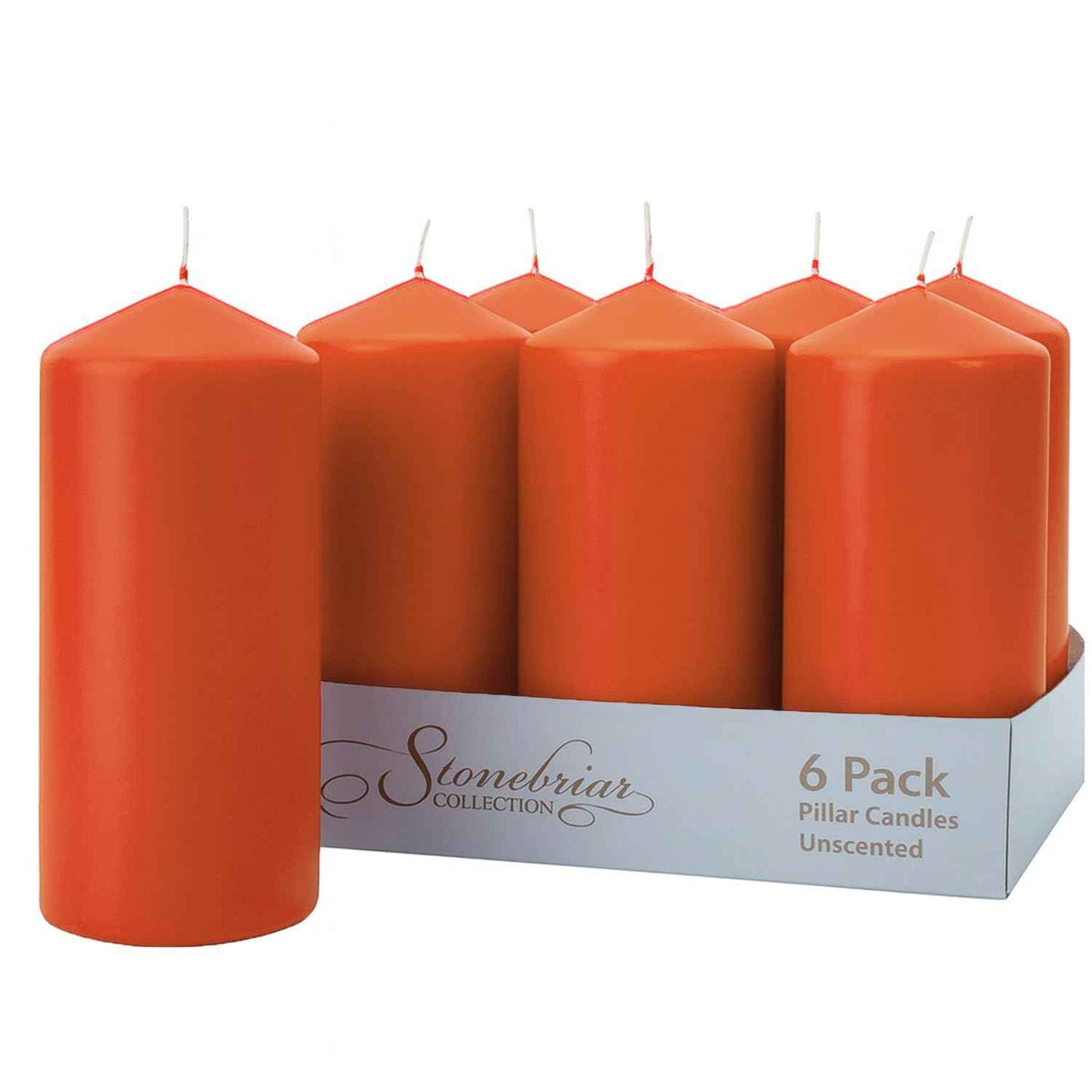 Stonebriar 6 Pack Tall 3 x 6 Inch 65 Hour Long Burning Unscented Ivory Wax Pillar Candles