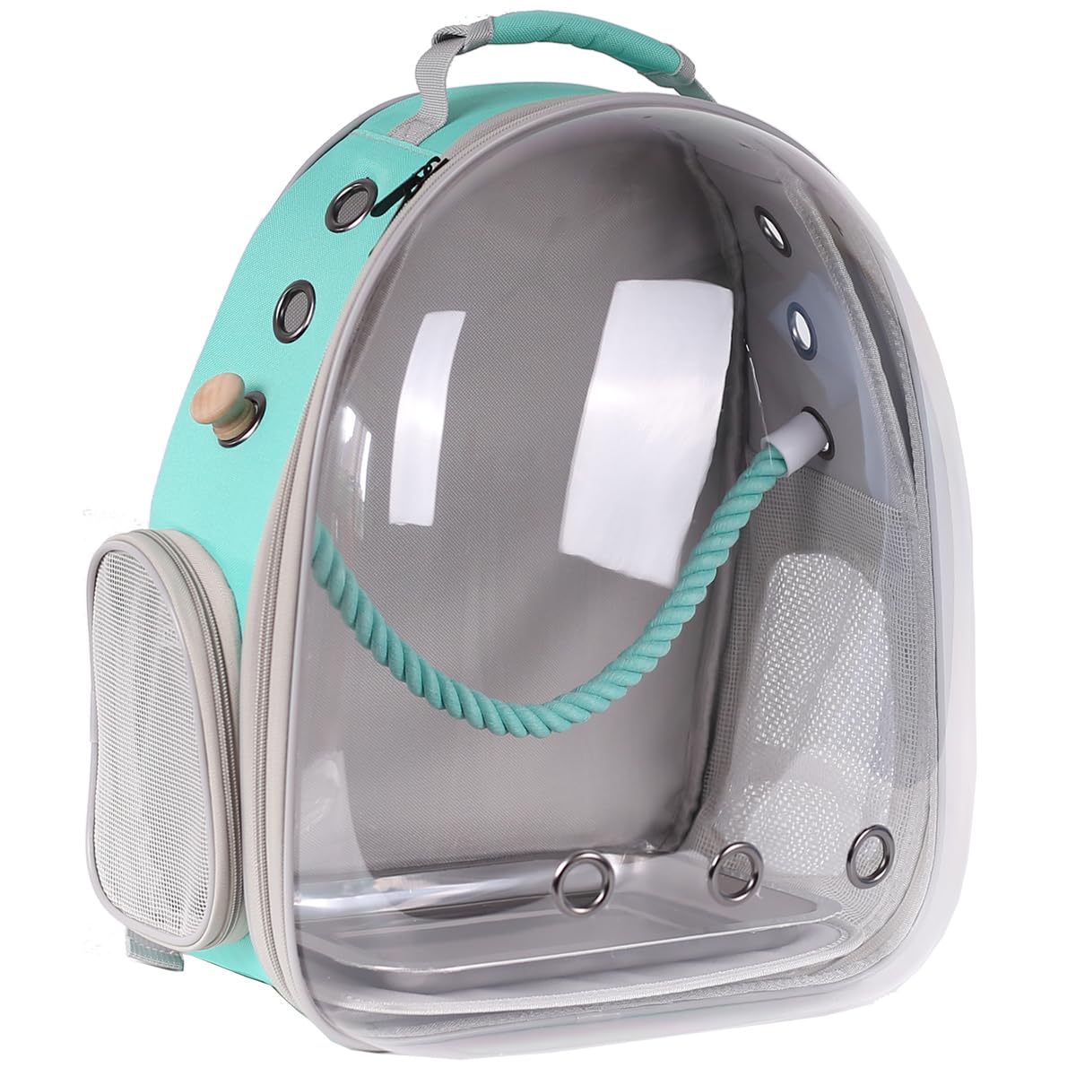 Bird Traval Carrier Cage, Clear Space Capsule Astronaut Backpack to Carry Parakeet Cockatiel Parrot with Metal Tray Wood Perch, Vet Transport School Bag