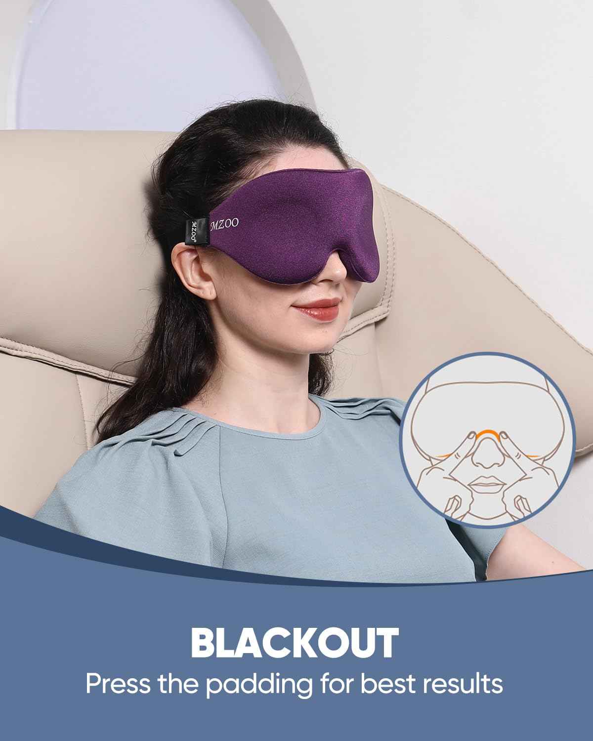MZOO Luxury Sleep Eye Mask for Side Sleeper Men Women, Zero Eye Pressure 3D Sleeping Mask, Light Blocking Patented Design Night Blindfold, Soft Eye Shade Cover for Travel, Black