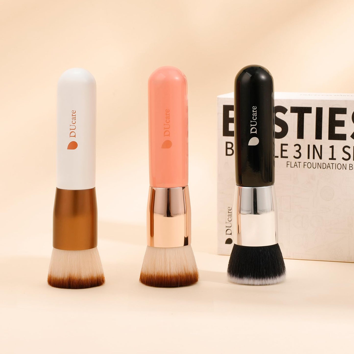 DUcare Kabuki Foundation Brush for Liquid Makeup Flat Top Professional Stick Buffing Blending Mineral Powder Large Face Makeup Brush, Black