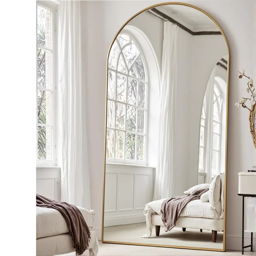 OGCAU Floor Full Length Mirror, 56"x20" Arched Full Body Mirror, Hanging or Leaning, Standing, Wall Mounted with Aluminum Frame for Bedroom Living Room, White - Jlhbookstore.store