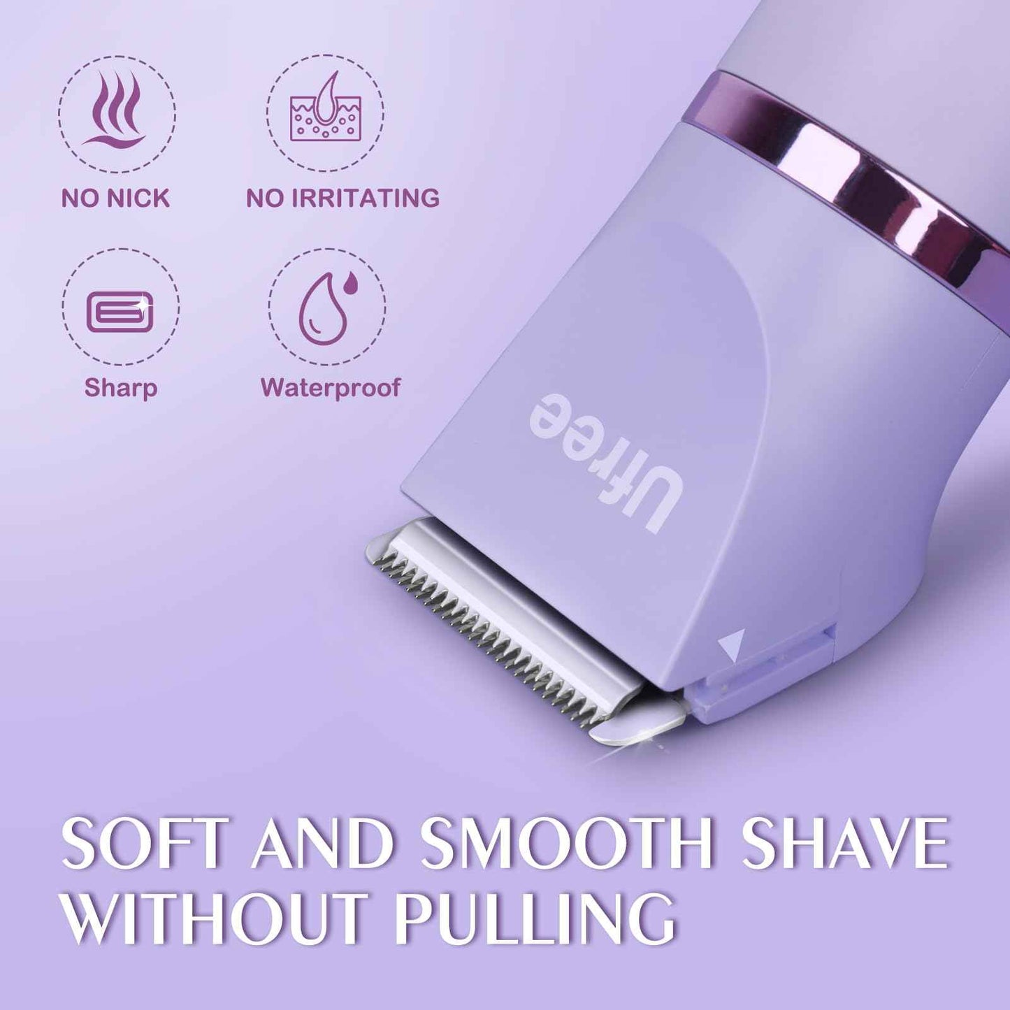 Ufree Bikini Trimmer Electric Razors for Women, Rechargeable Pubic Body Hair Trimmer Electric Shaver for Legs Body Hair, Bikini Shaver IPX7 Waterproof, Gifts for Women, Purple