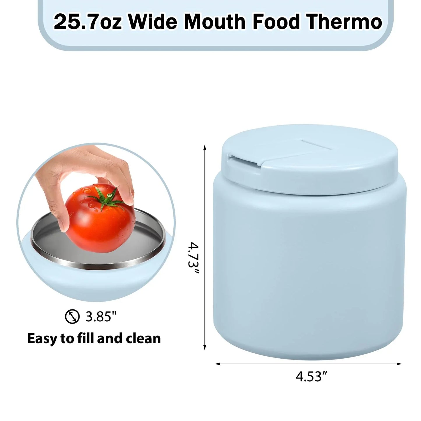 13.5oz Kids Jar for Hot Food, Insulated Vacuum Food Jar with Buckle Lid, Stainless Steel Wide Mouth Leak Proof Insulated Lunch Container for School Picnic Travel, Blue - Jlhbookstore.store