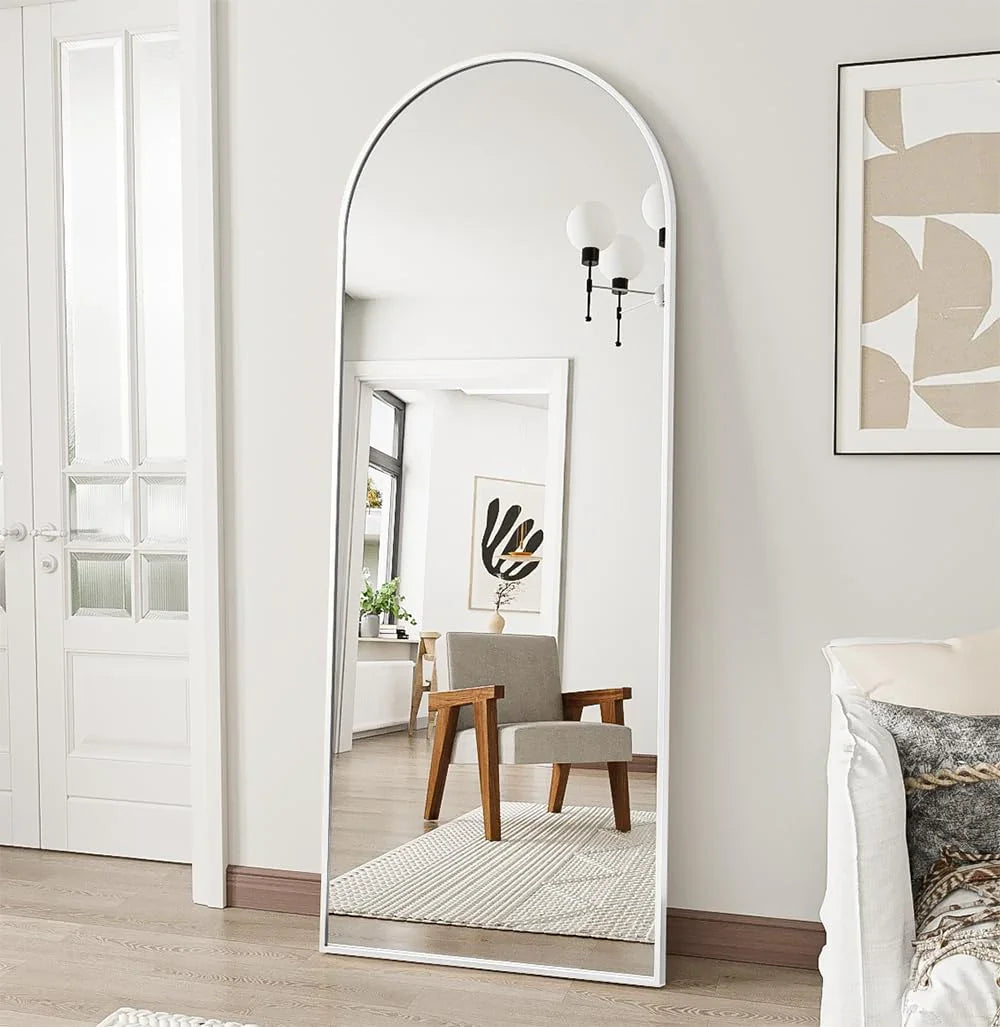 OGCAU Floor Full Length Mirror, 56"x20" Arched Full Body Mirror, Hanging or Leaning, Standing, Wall Mounted with Aluminum Frame for Bedroom Living Room, White - Jlhbookstore.store