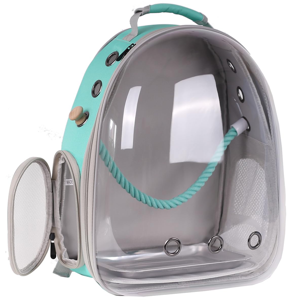 Bird Traval Carrier Cage, Clear Space Capsule Astronaut Backpack to Carry Parakeet Cockatiel Parrot with Metal Tray Wood Perch, Vet Transport School Bag