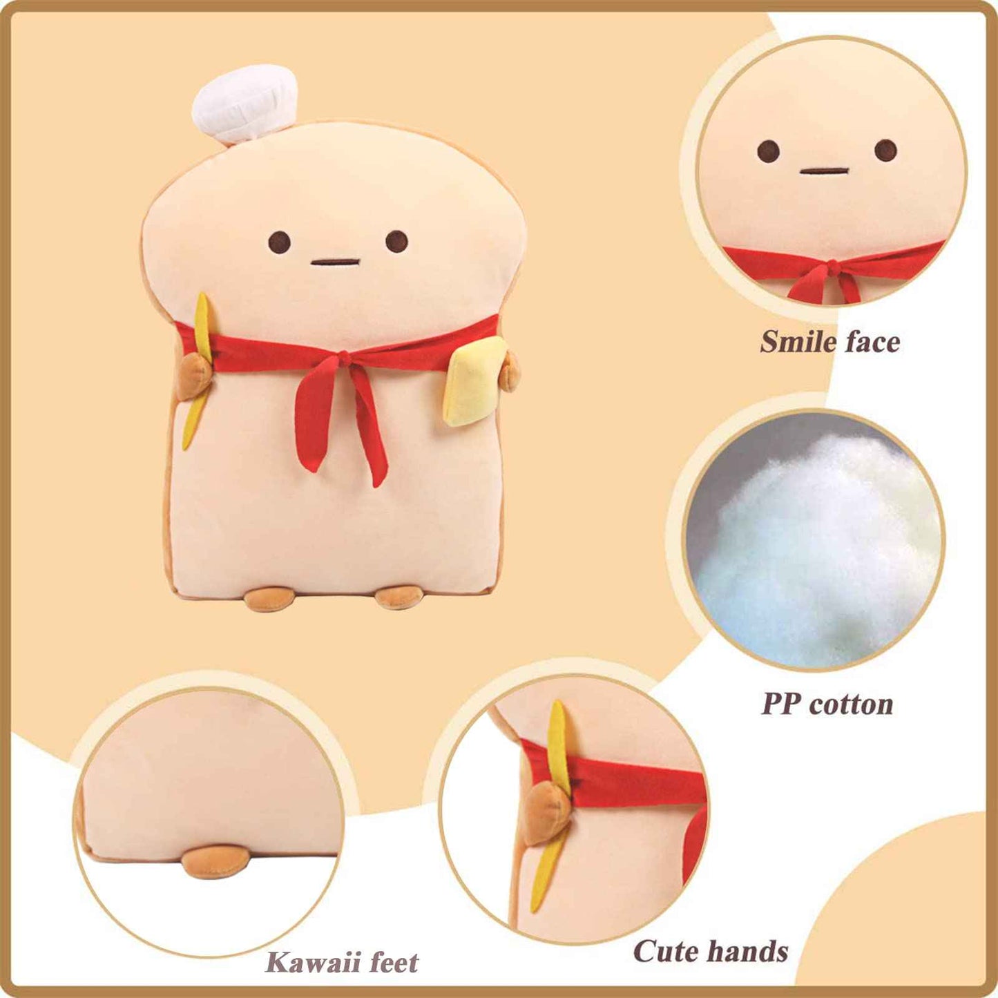 Toast Bread Pillow Funny Food Plush Toy Pillows Small Cute Stuffed Plush Sofa Pillow (Toast Bread,Golden)