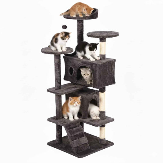 FDW Cat Tree 54in Cat Tower Multi-Level Durable Cat Scratching Post & Cozy Fun Cat Jumping Platform Space Saving Cat Condo Pet Play House for Indoor Cats,Dark Gray