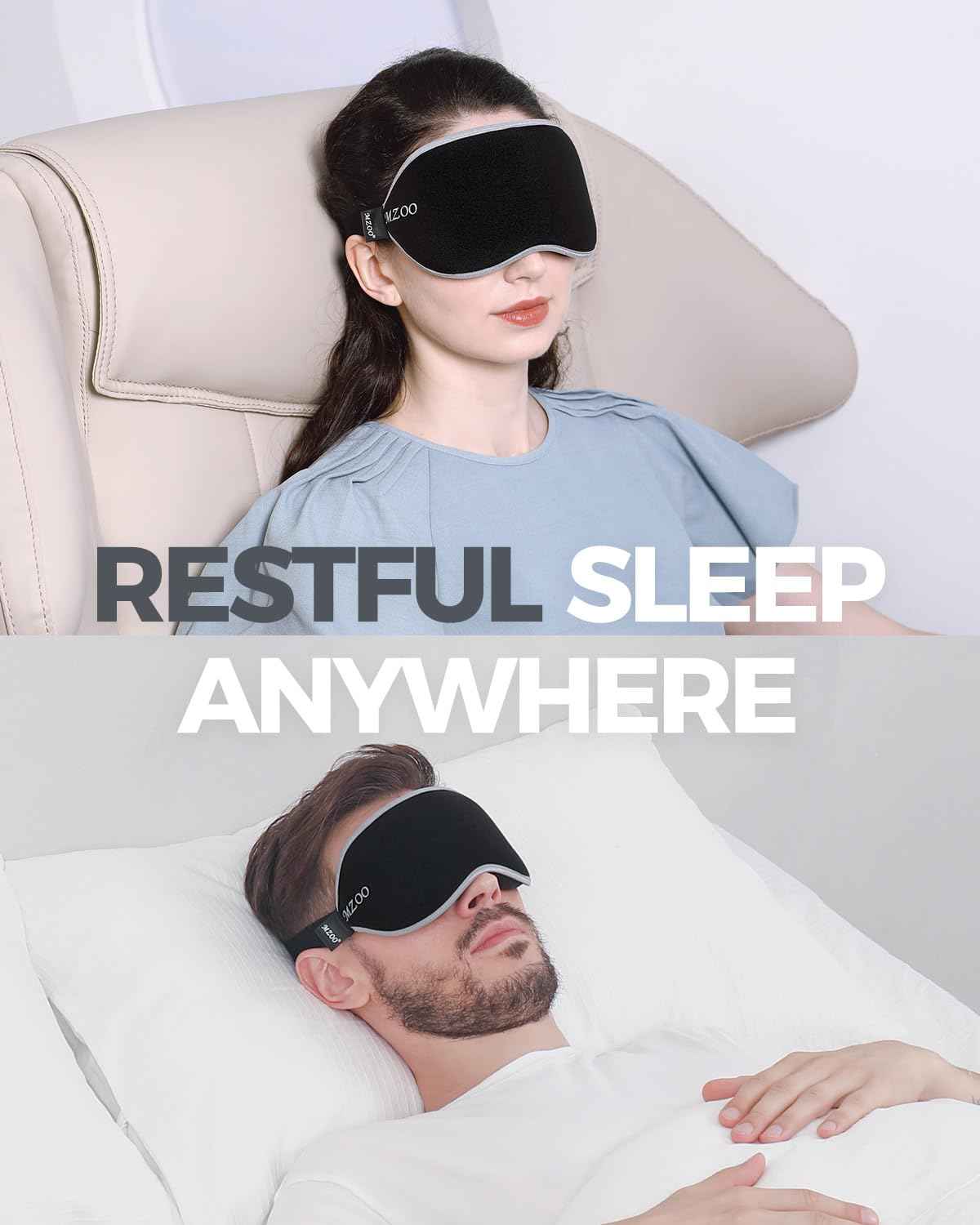 MZOO Luxury Sleep Eye Mask for Side Sleeper Men Women, Zero Eye Pressure 3D Sleeping Mask, Light Blocking Patented Design Night Blindfold, Soft Eye Shade Cover for Travel, Black