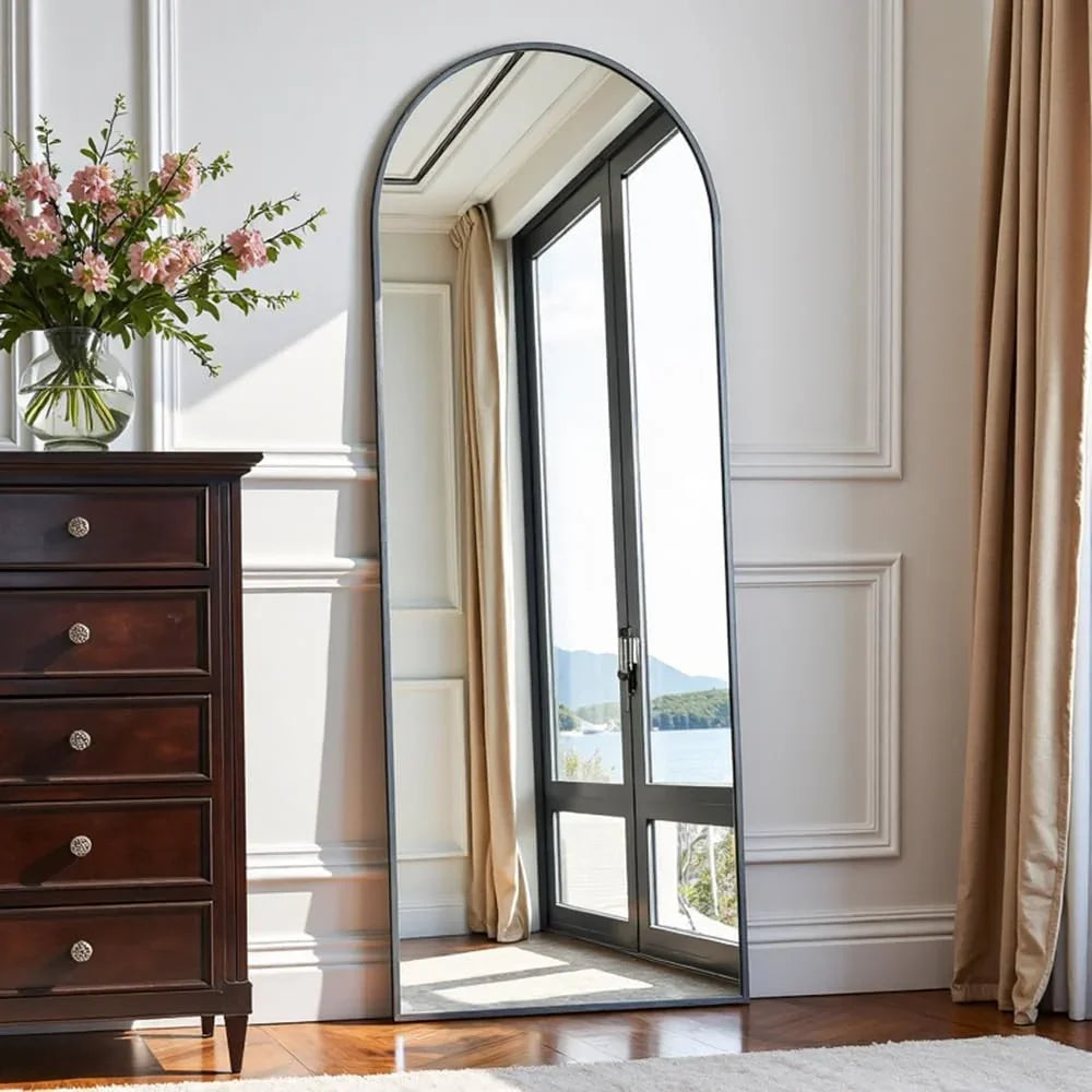 OGCAU Floor Full Length Mirror, 56"x20" Arched Full Body Mirror, Hanging or Leaning, Standing, Wall Mounted with Aluminum Frame for Bedroom Living Room, White - Jlhbookstore.store