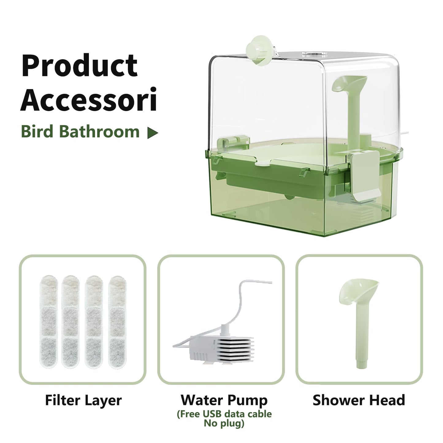 Automatic Bird Baths for Cage – Indoor Parakeet Bath with Pump, Bird Shower with 2 Modes Running Water, Bird Cage Accessory for Pet Birds Conure Budgies Cockatiels Lovebird (Light Brown)