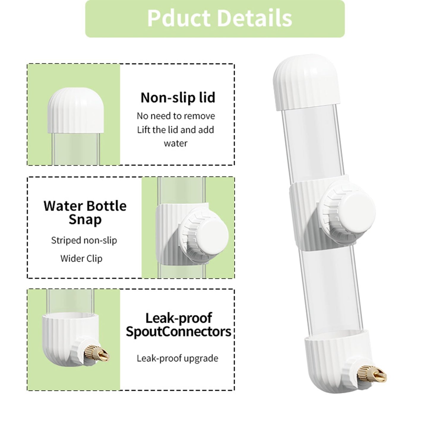 9.4 Fl Oz No Mess Bird Water Dispenser, Automatic Parrot Water Feeder with Spring Valve, Clear Cage Water Drinker for Parakeets Cockatiels Budgies Finch Lovebirds & Canary (White, 7.4 fl oz (220ml))