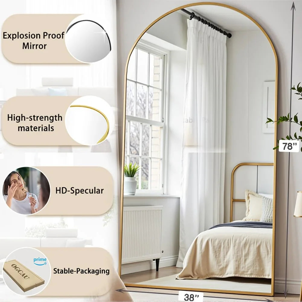 OGCAU Floor Full Length Mirror, 56"x20" Arched Full Body Mirror, Hanging or Leaning, Standing, Wall Mounted with Aluminum Frame for Bedroom Living Room, White jlhbookstore.store