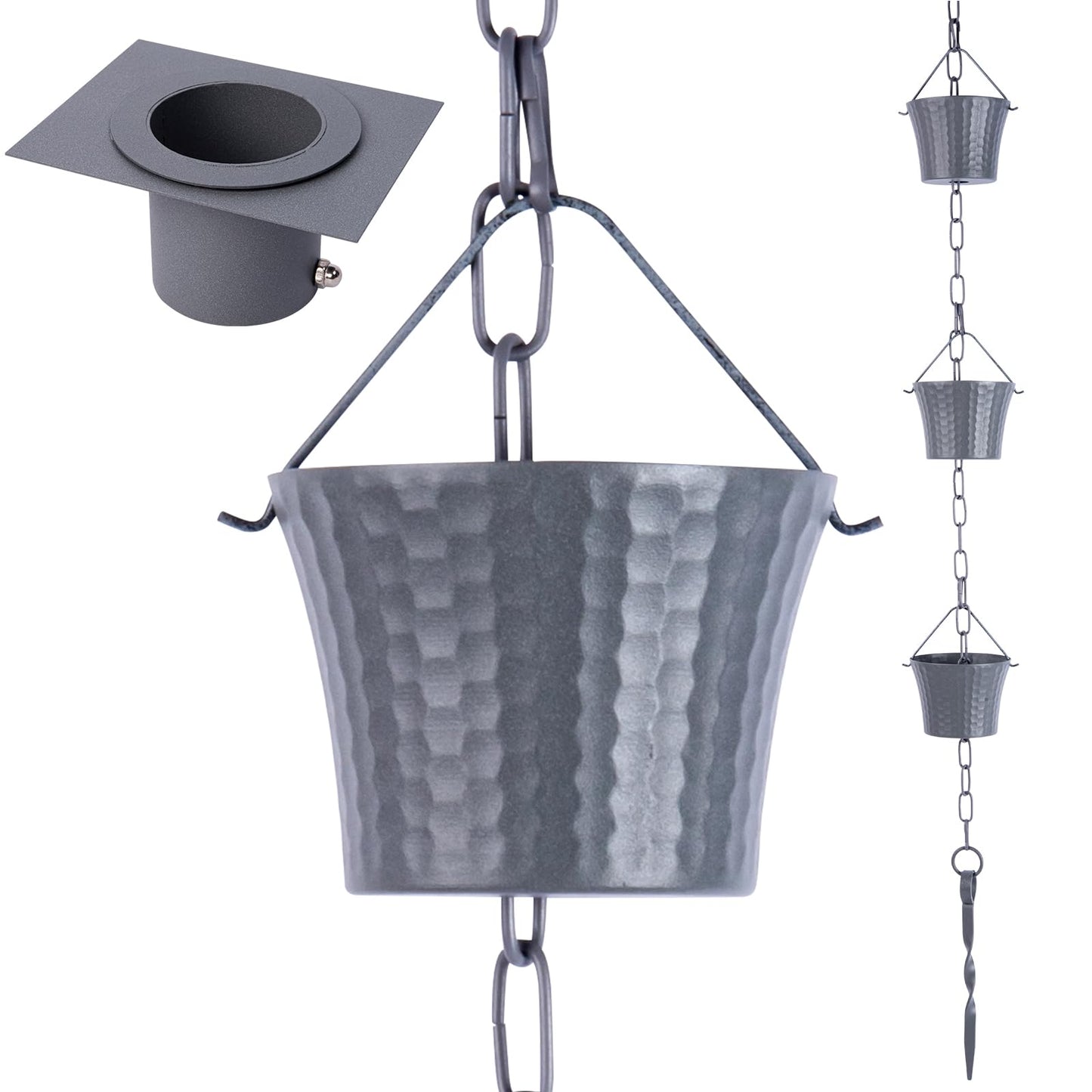 Rain Chain Bird Cage Set 8.5Ft, Not Rust Wrought Iron Rain Chains for Gutters with Adapter Gotta Drain and Sturdy Anchoring Stake,13 Cups, 1 Hook, Adjustable Length for Garden Decorative (Coffee)