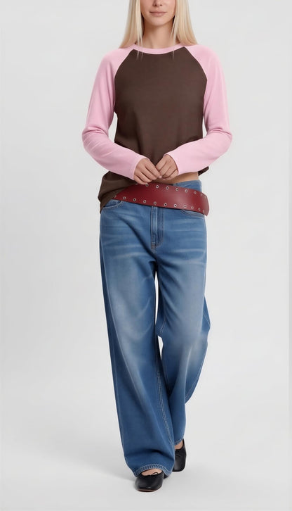 Women Long Sleeve Raglan Shirts Pollover Oversized Baseball Tops