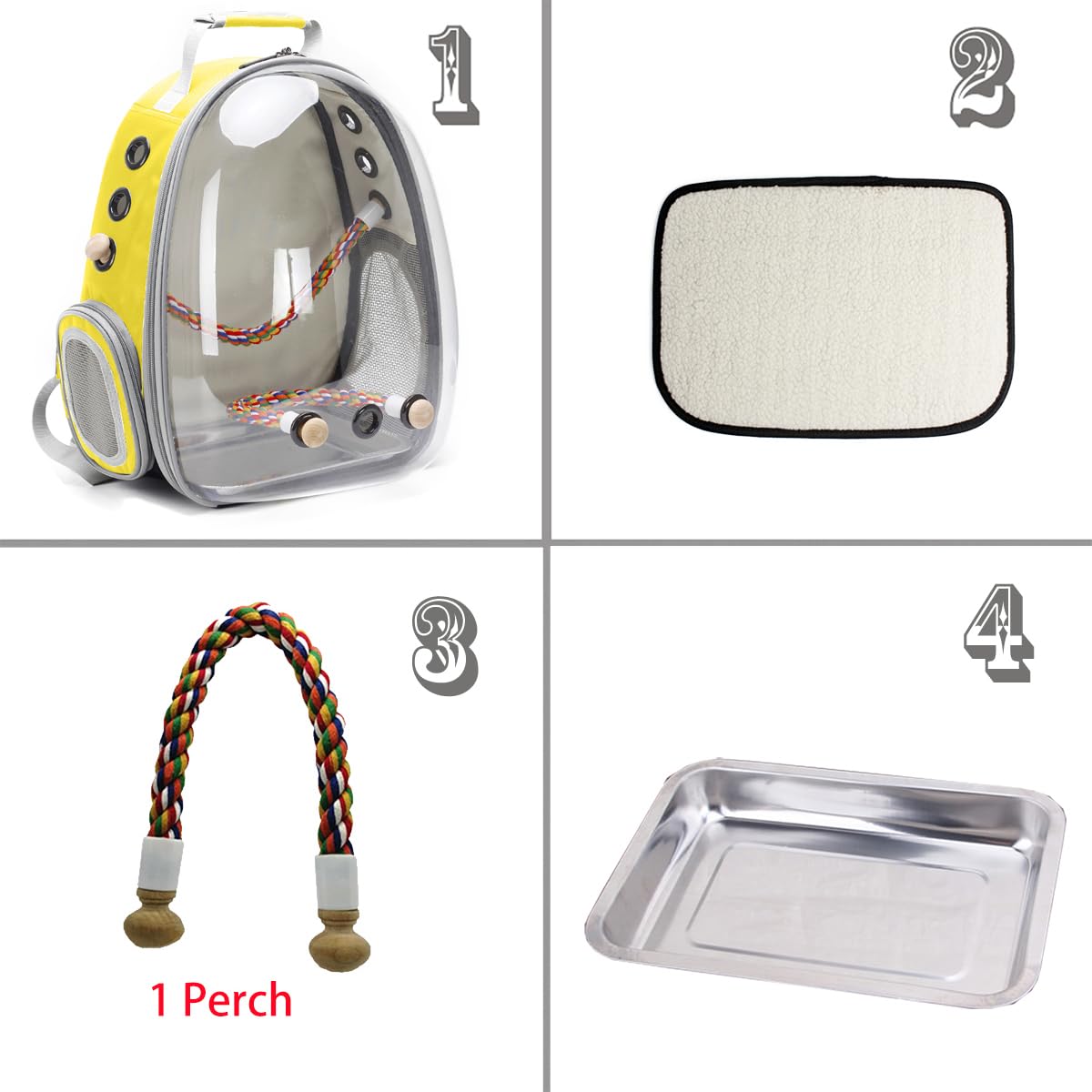 Bird Traval Carrier Cage, Clear Space Capsule Astronaut Backpack to Carry Parakeet Cockatiel Parrot with Metal Tray Wood Perch, Vet Transport School Bag