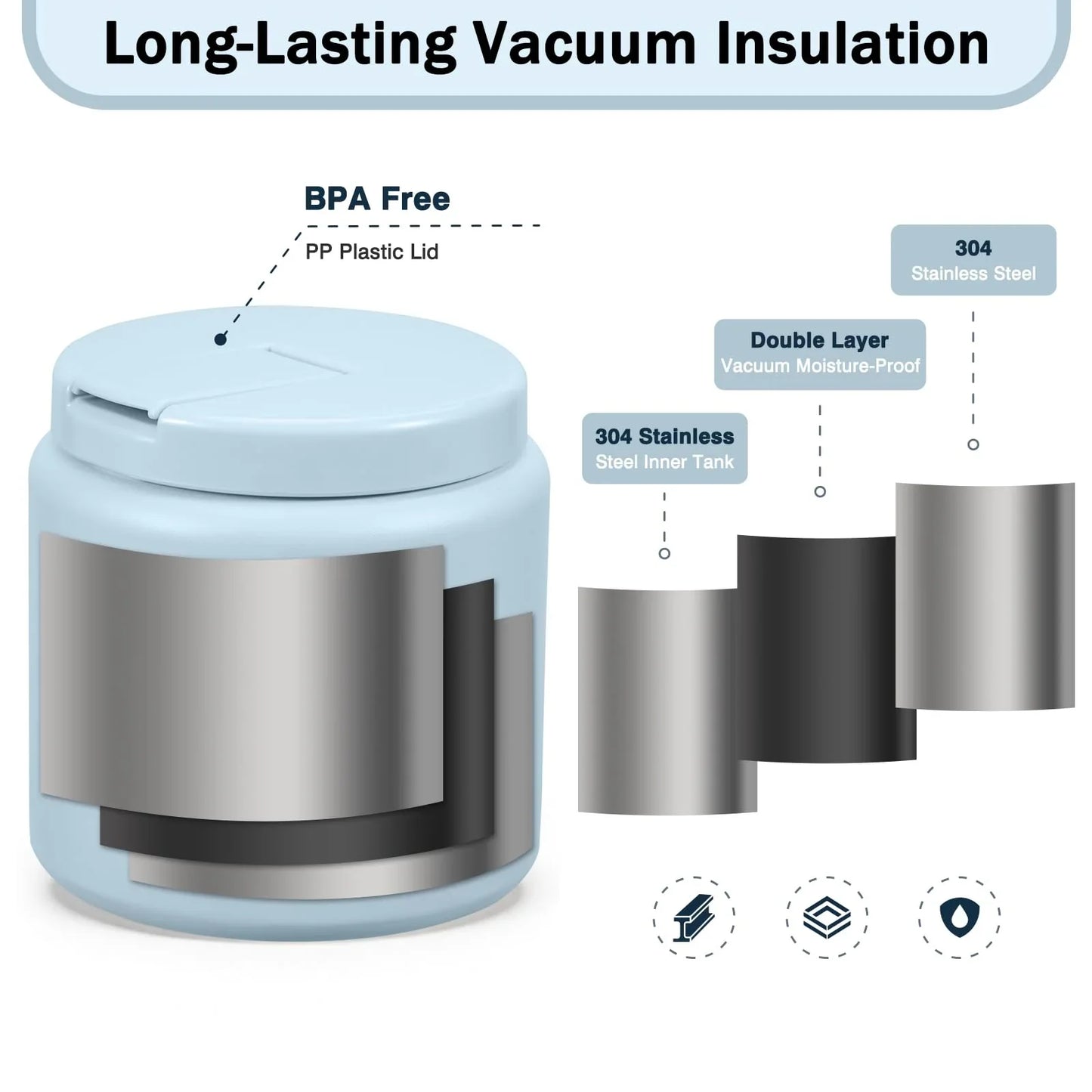 13.5oz Kids Jar for Hot Food, Insulated Vacuum Food Jar with Buckle Lid, Stainless Steel Wide Mouth Leak Proof Insulated Lunch Container for School Picnic Travel, Blue - Jlhbookstore.store