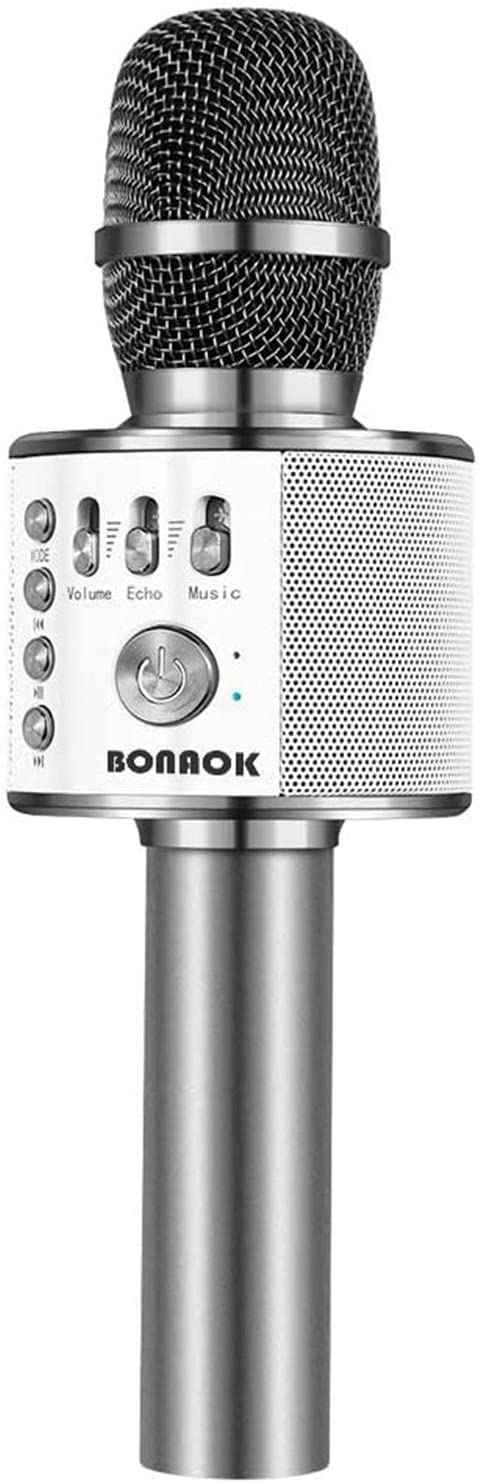 BONAOK Wireless Bluetooth Karaoke Microphone, Portable Toy Microphone for Singing, Gifts to Girls Boys Kids Adults All Age Q37（Bright Purple）