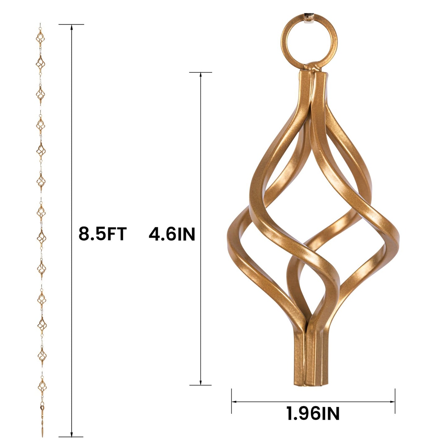 Rain Chain Bird Cage Set 8.5Ft, Not Rust Wrought Iron Rain Chains for Gutters with Adapter Gotta Drain and Sturdy Anchoring Stake,13 Cups, 1 Hook, Adjustable Length for Garden Decorative (Coffee)