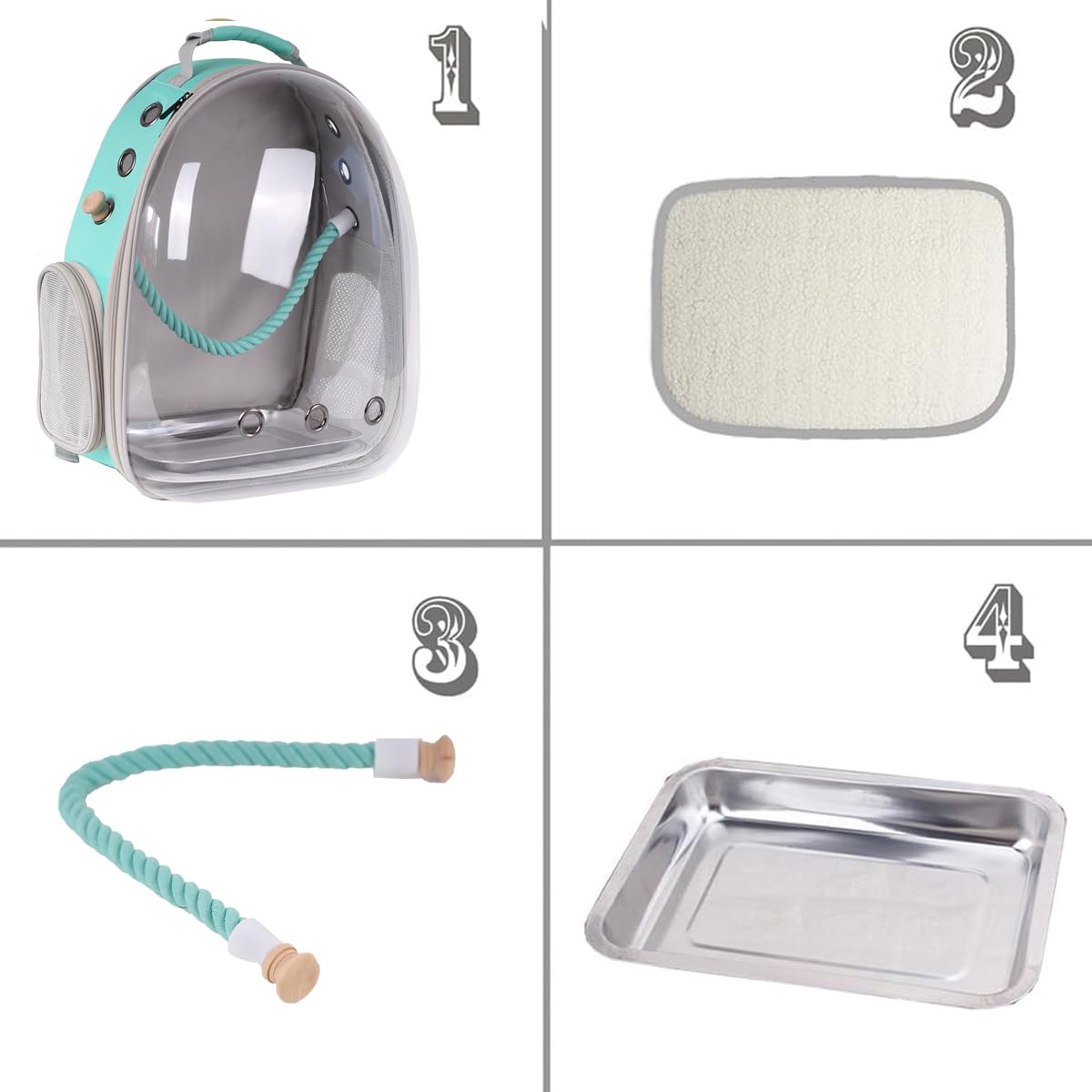 Bird Traval Carrier Cage, Clear Space Capsule Astronaut Backpack to Carry Parakeet Cockatiel Parrot with Metal Tray Wood Perch, Vet Transport School Bag