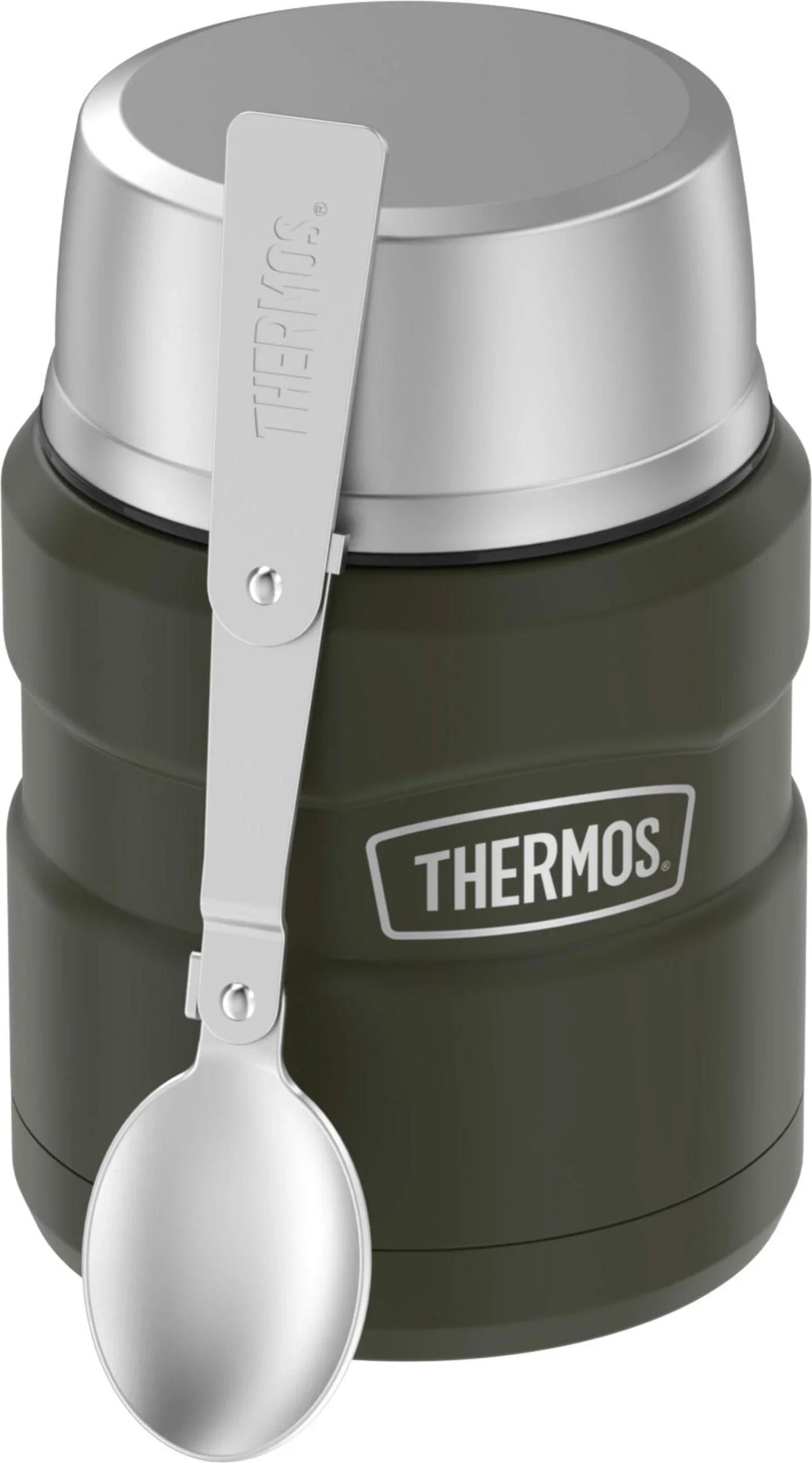 THERMOS Stainless King Vacuum-Insulated Food Jar with Spoon, 16 Ounce, Army Green - Jlhbookstore.store