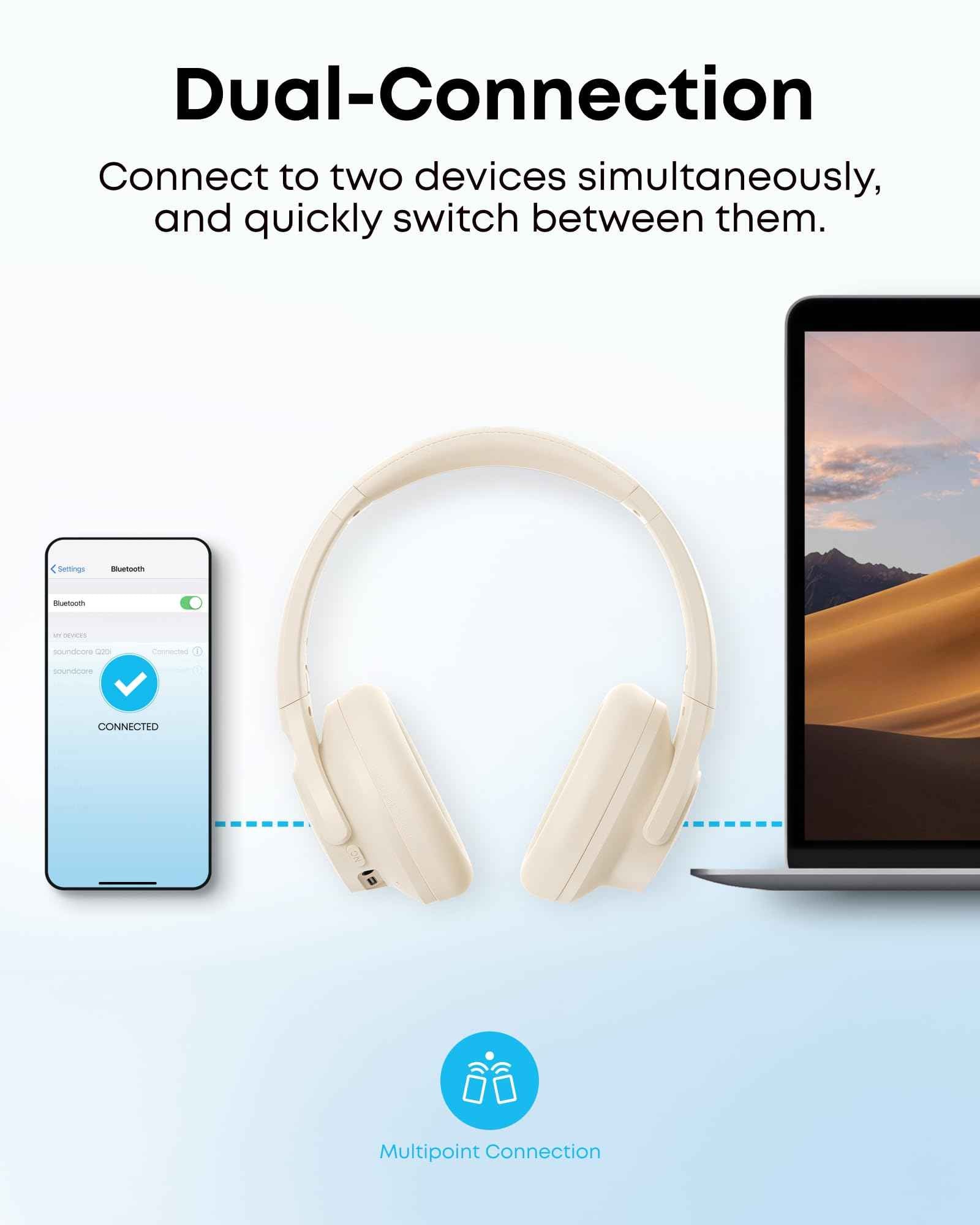 Soundcore by Anker Q20i Hybrid Active Noise Cancelling Headphones, Wireless Over-Ear Bluetooth, 40H Long ANC Playtime, Hi-Res Audio, Big Bass, Customize via an App, Transparency Mode