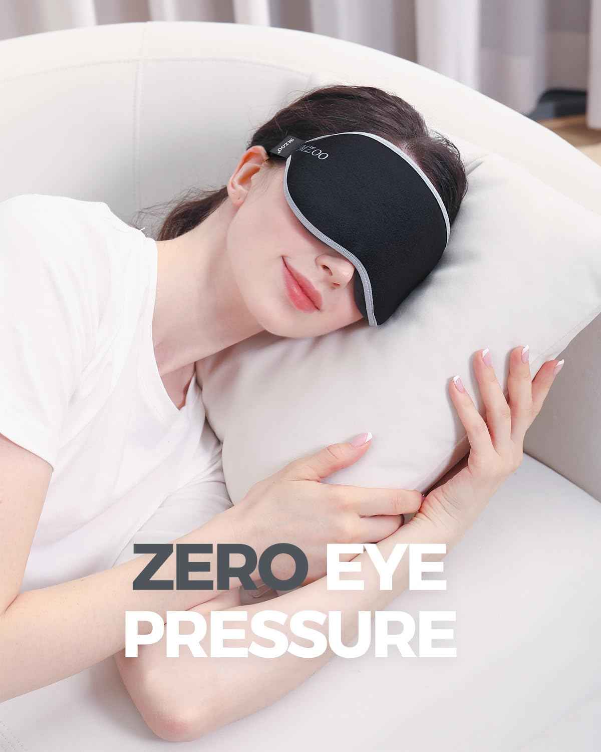 MZOO Luxury Sleep Eye Mask for Side Sleeper Men Women, Zero Eye Pressure 3D Sleeping Mask, Light Blocking Patented Design Night Blindfold, Soft Eye Shade Cover for Travel, Black