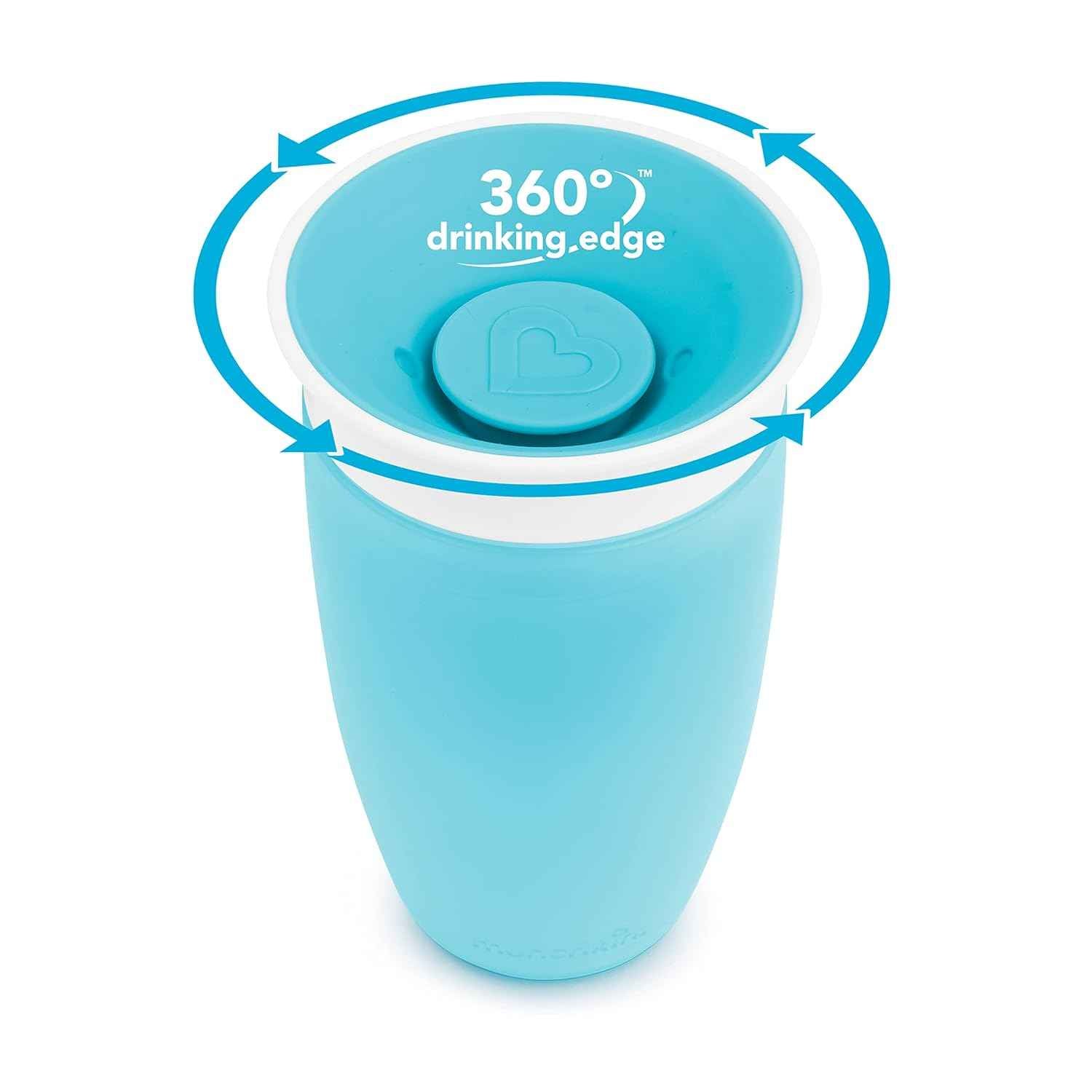 Munchkin Sippy Cups for Toddlers 1-3, Spill Proof Miracle 360 Cup, 10 Ounce, 2 Pack, Green/Blue