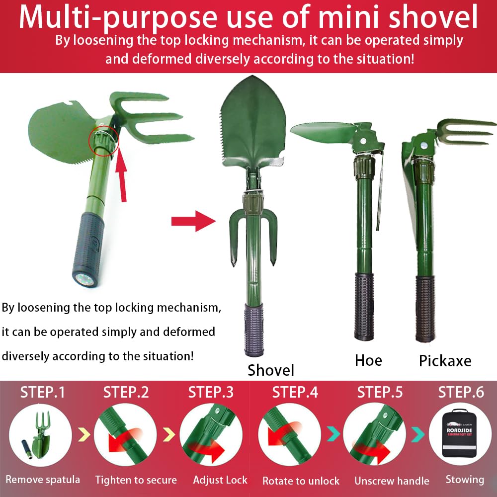 Roadside Assistance Emergency Kit - Car Emergency Kit with Jumper Cables (Upgraded) Emergency Roadside Kit for Car 142 Pieces Car Safety Kits,Tow Strap,Tool Kit,Reflective Warning Triangle