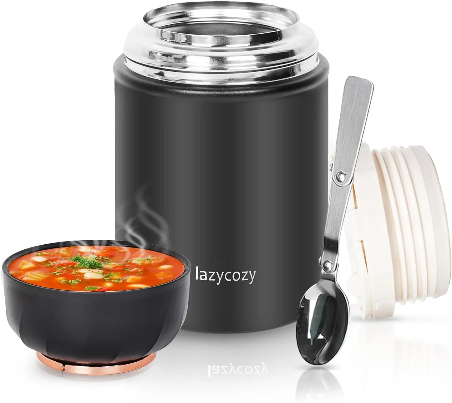 lazycozy® Thermos Food Containers for Hot Food, 17 oz, Soup Thermos with Foldable Spoon, Stainless Steel Vacuum Portable Insulated Food Jar, Leak-Proof, Keep Warm/Cold for 12 Hours, for Travel, Work - Jlhbookstore.store