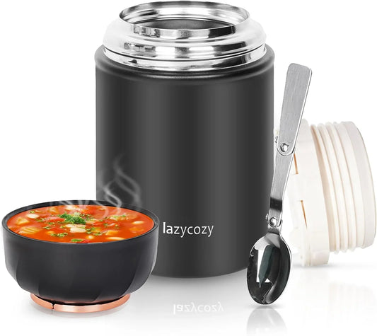 lazycozy® Thermos Food Containers for Hot Food, 17 oz, Soup Thermos with Foldable Spoon, Stainless Steel Vacuum Portable Insulated Food Jar, Leak-Proof, Keep Warm/Cold for 12 Hours, for Travel, Work - Jlhbookstore.store