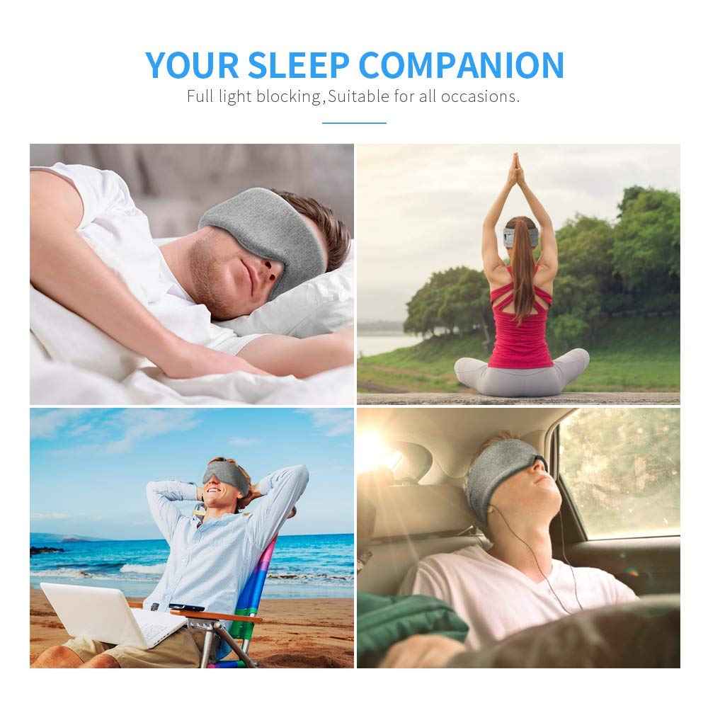 FRESHME Cotton Sleep Eye Mask for Women Men - 100% Blocking Light Travel Blindfold, Soft Zero Pressure Grey Eyes Cover with Adjustable Velcro Strap for Side Sleeper Night Sleeping, Work Nap and Yoga