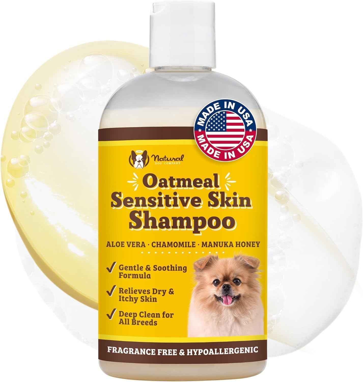 Natural Dog Company Oatmeal Shampoo for Dogs with Sensitive Skin, Ideal Anti Itch Dog Shampoo and Puppy Shampoo Oatmeal Itch Relief Dog Hypoallergenic Pet Shampoo, Deodorizing and Organic 12 oz