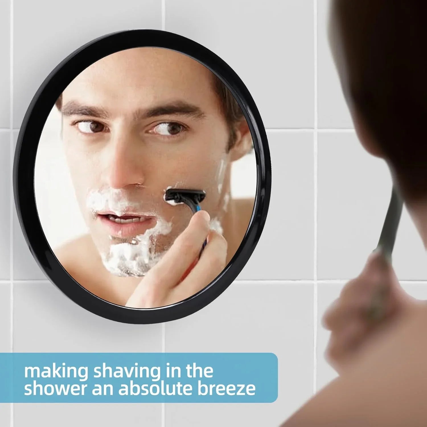 Fogless Shower Mirror for Shaving and Makeup with 3 Removable Powerful Suction Cups, Shatterproof Anti Fog Mirror for Shower and Bathroom, Glassless Safety Kids Mirror (Black) - Jlhbookstore.store