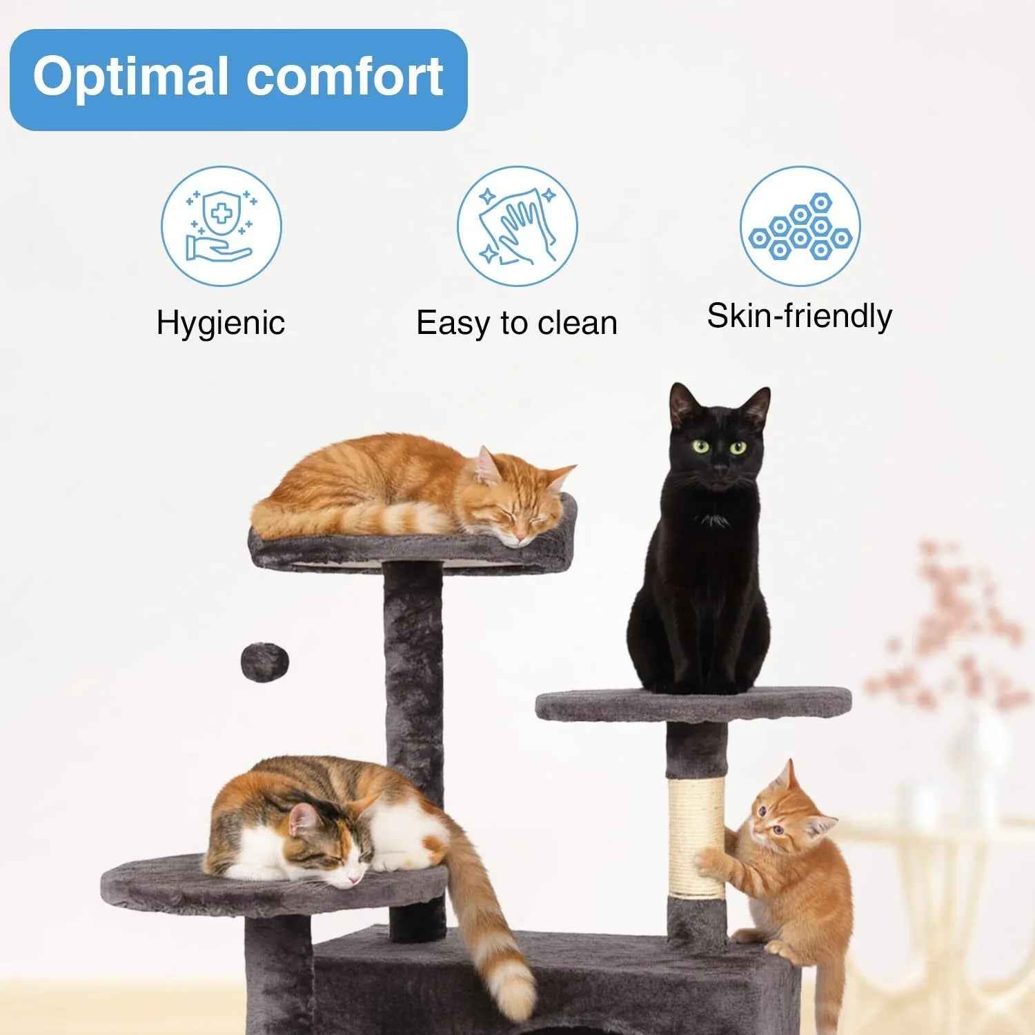 FDW Cat Tree 54in Cat Tower Multi-Level Durable Cat Scratching Post & Cozy Fun Cat Jumping Platform Space Saving Cat Condo Pet Play House for Indoor Cats,Dark Gray