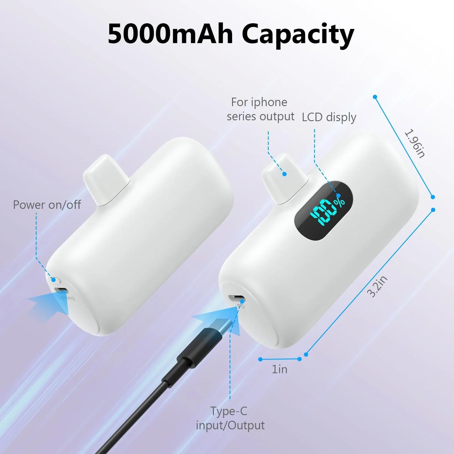 Mini Portable Charger for iPhone,Upgraded 5000mAh PD Fast Charging Battery Pack,LCD Display Cute Power Bank Portable Phone Charger for iPhone 14/14 Pro Max/13/13 Pro/12 Pro/11/XS/XR/X/8/7/6-Black - Jlhbookstore.store