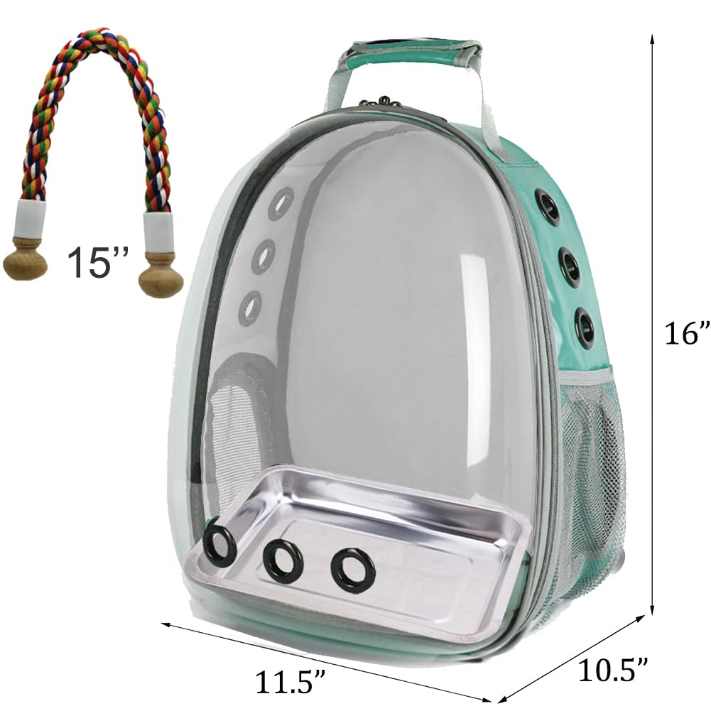 Bird Traval Carrier Cage, Clear Space Capsule Astronaut Backpack to Carry Parakeet Cockatiel Parrot with Metal Tray Wood Perch, Vet Transport School Bag