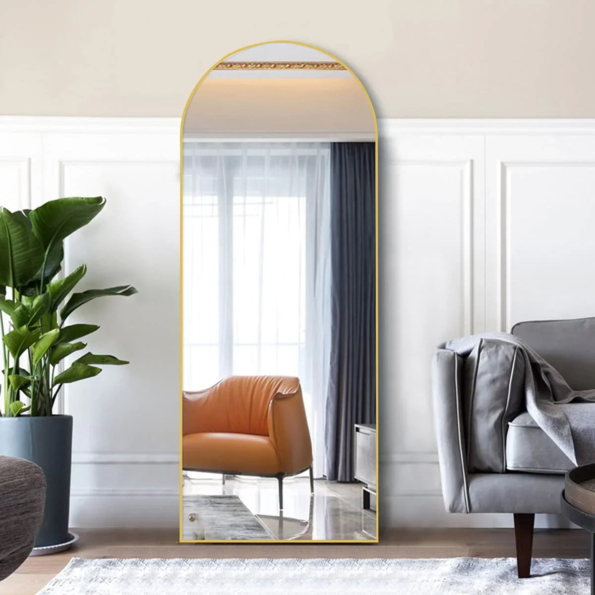 OGCAU Floor Full Length Mirror, 56"x20" Arched Full Body Mirror, Hanging or Leaning, Standing, Wall Mounted with Aluminum Frame for Bedroom Living Room, White jlhbookstore.store