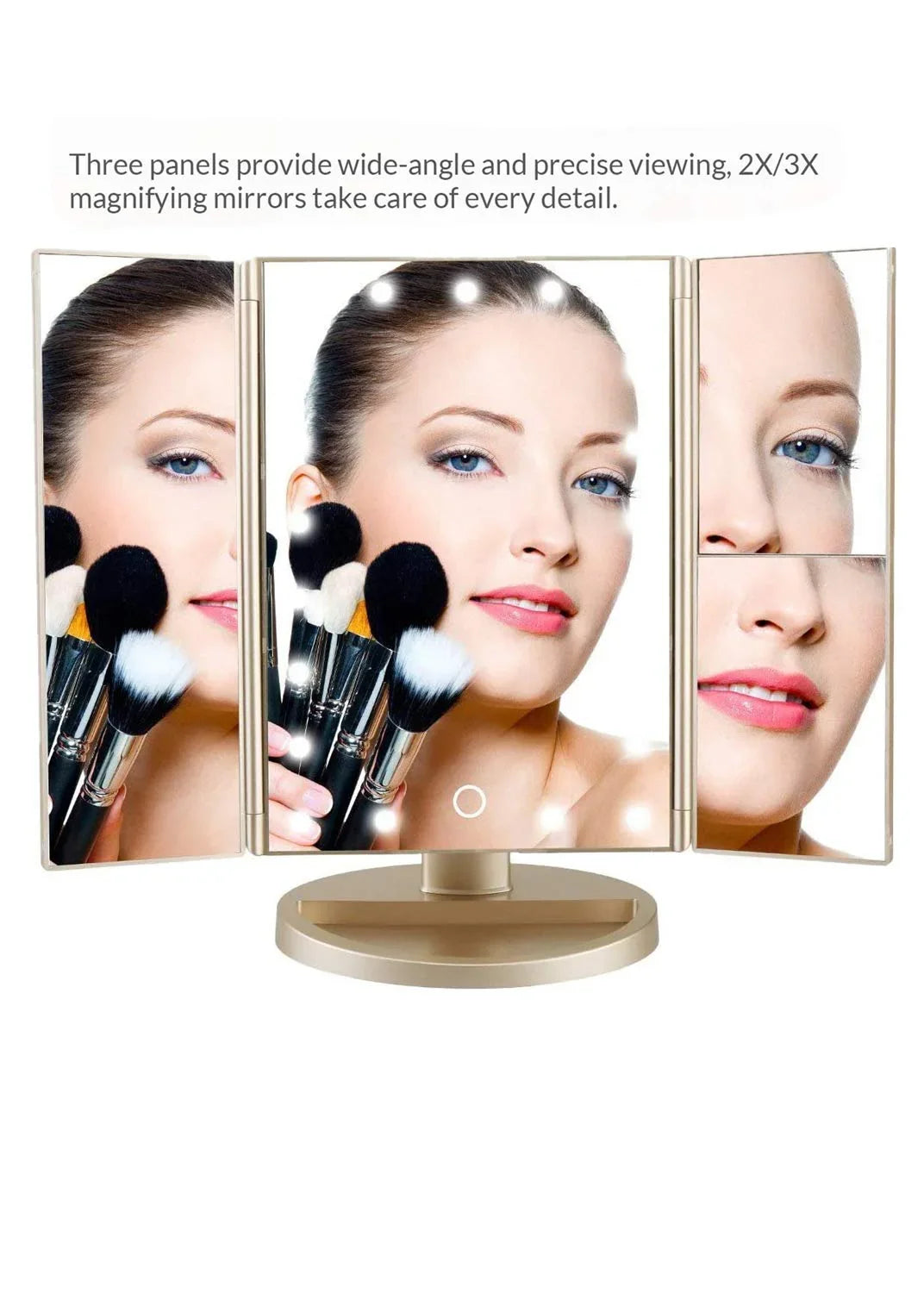 Trifold Makeup Mirror Vanity Mirror with Lights,1X 2X 3X Magnification,Touch Screen,180 Adjustable Rotation,Portable Travel Bathroom Cosmetic Mirror - Jlhbookstore.store