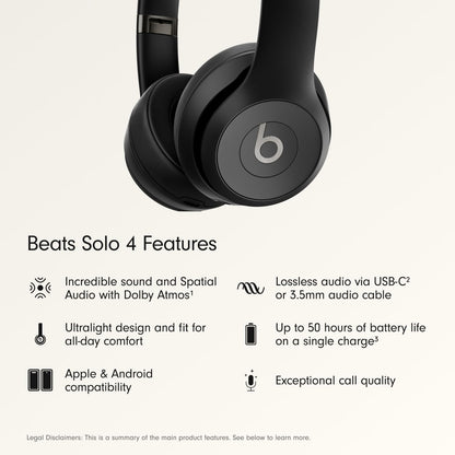 Beats Solo 4 - Wireless On-Ear Bluetooth Headphones, Up to 50-Hour Battery Life, Ultra-Lightweight Comfort, Powerful and Balanced Sound, Apple & Android Compatible - Slate Blue